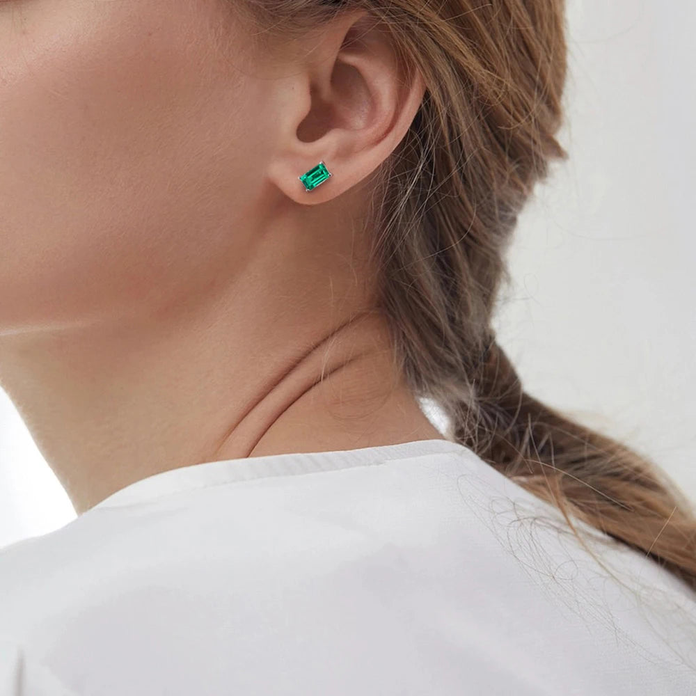 Colombian Emerald Studs in 925 Silver