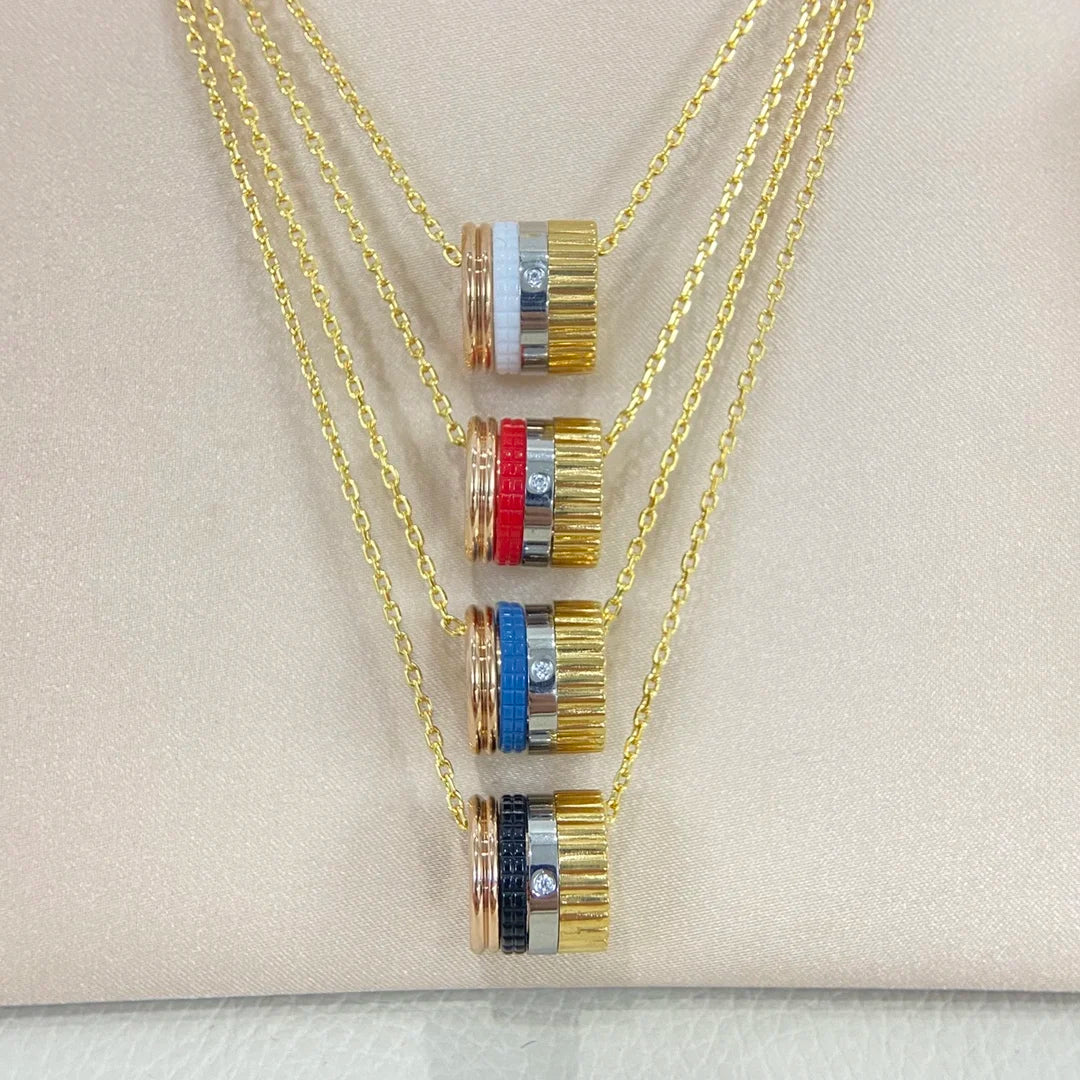 French Luxury Square Gear Moissanite Necklace