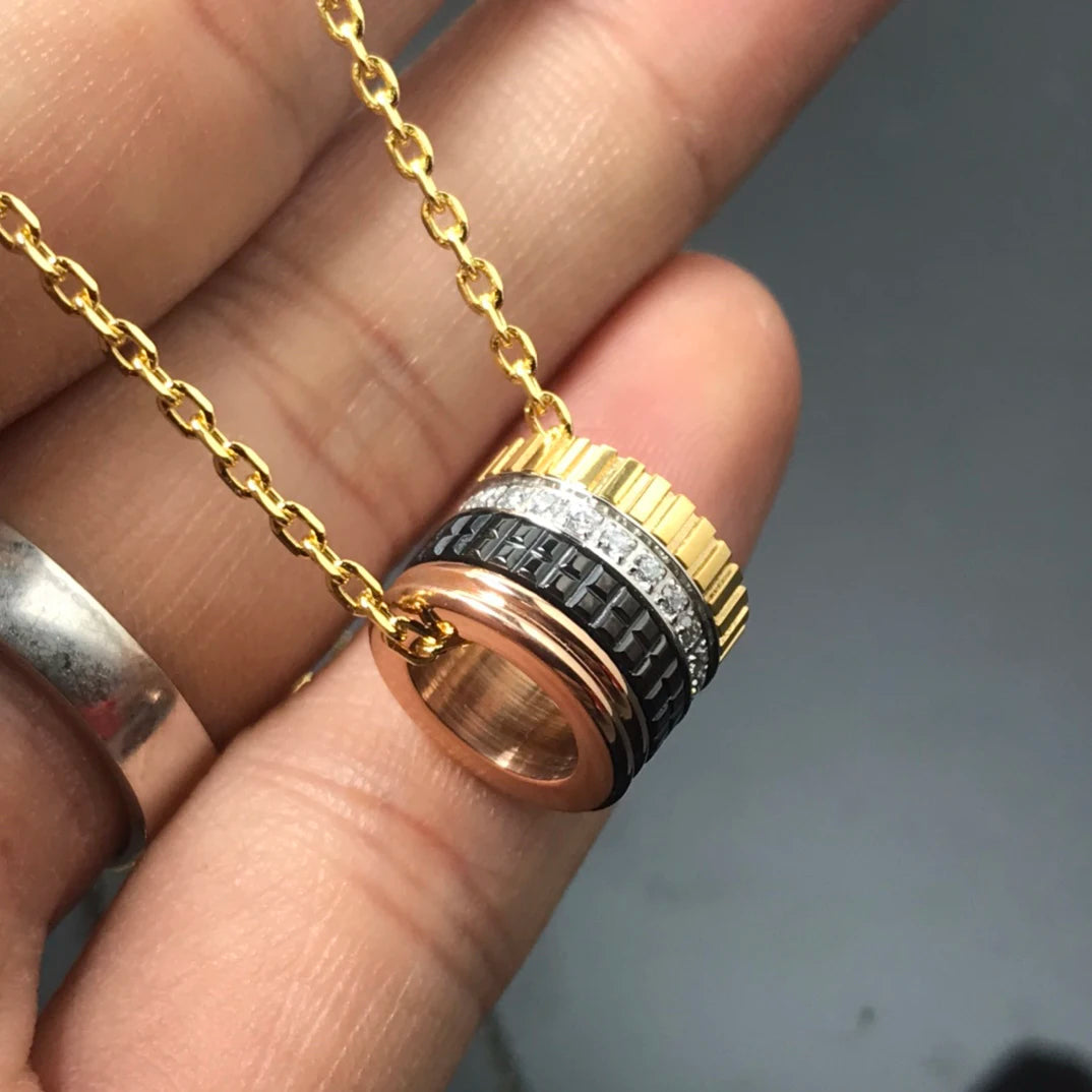French Luxury Square Gear Moissanite Necklace