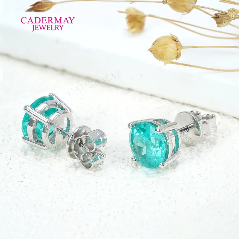 Paraiba Blue Stud Earrings in 925 Sterling Silver