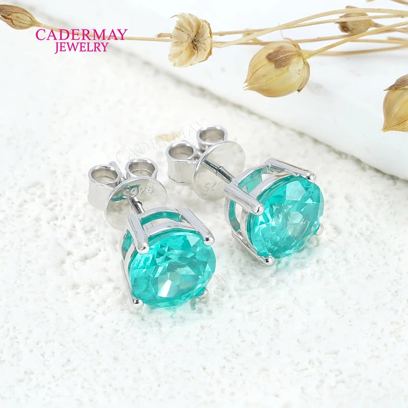 Paraiba Blue Stud Earrings in 925 Sterling Silver