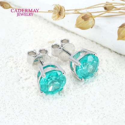 Paraiba Blue Stud Earrings in 925 Sterling Silver
