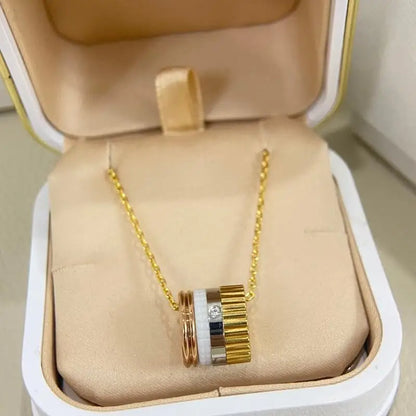 French Luxury Square Gear Moissanite Necklace