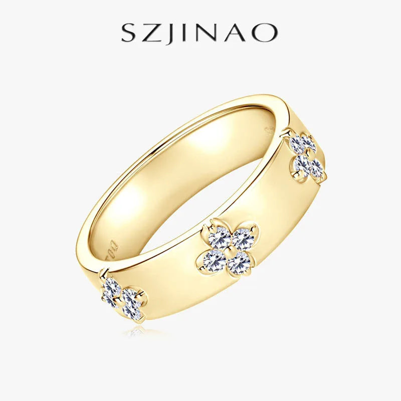 Lucky Clover Moissanite Ring – 925 Sterling Silver