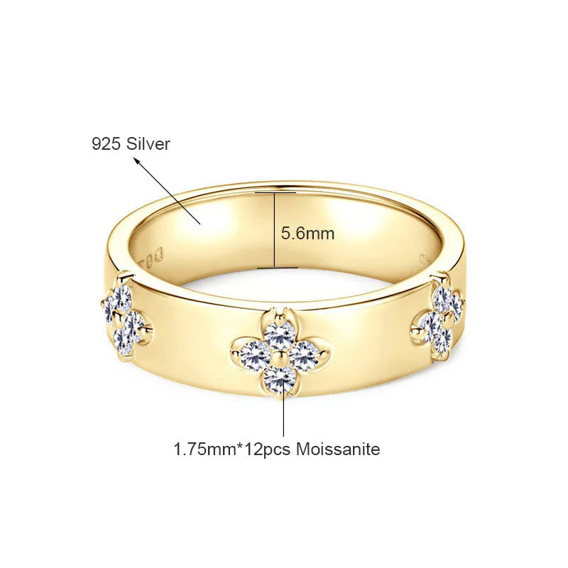 Lucky Clover Moissanite Ring – 925 Sterling Silver