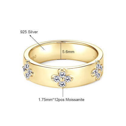 Lucky Clover Moissanite Ring – 925 Sterling Silver