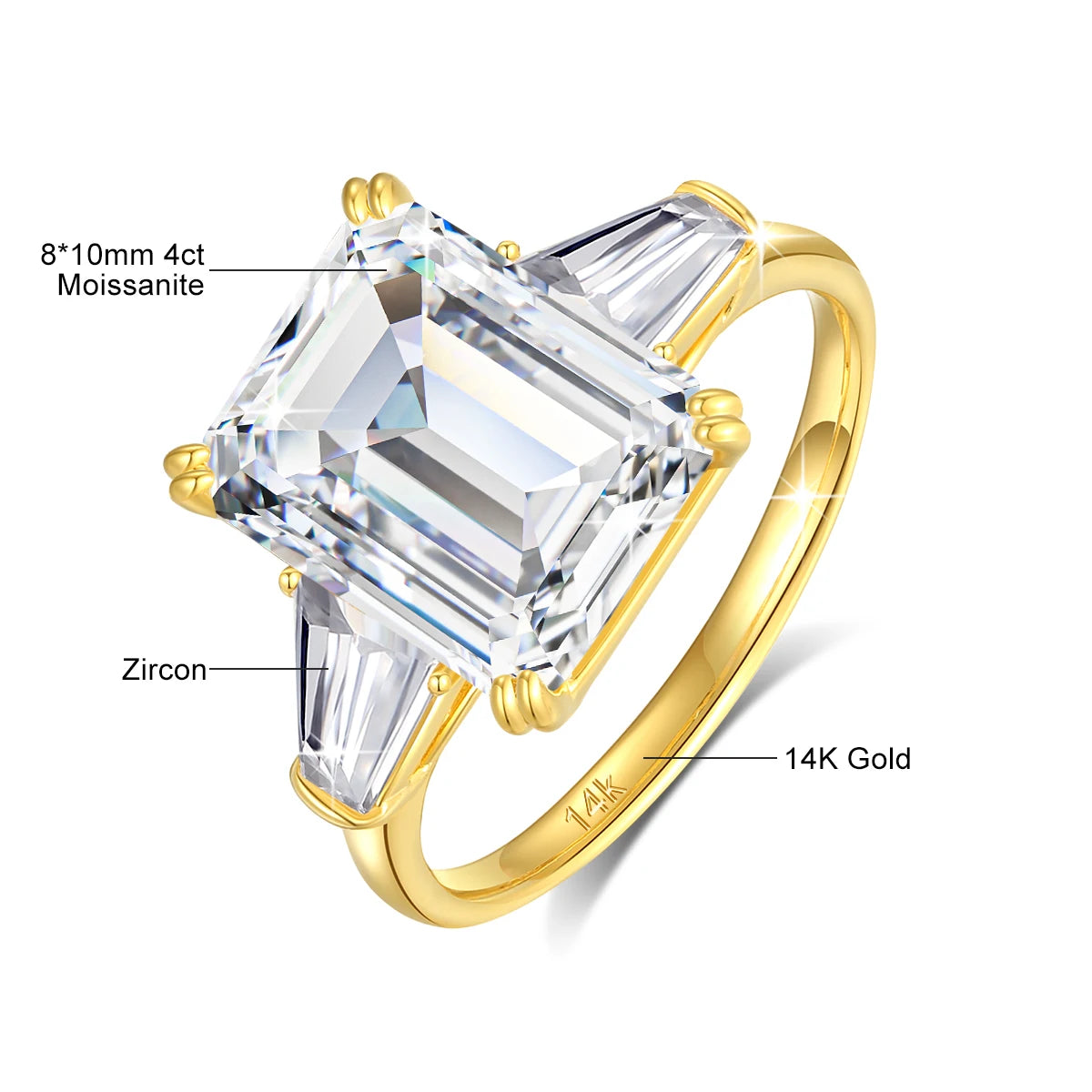 Emerald-Cut Moissanite Ring in 14K Gold