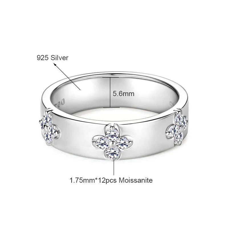 Lucky Clover Moissanite Ring – 925 Sterling Silver