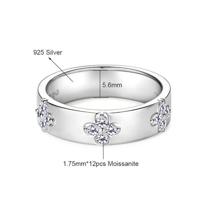 Lucky Clover Moissanite Ring – 925 Sterling Silver