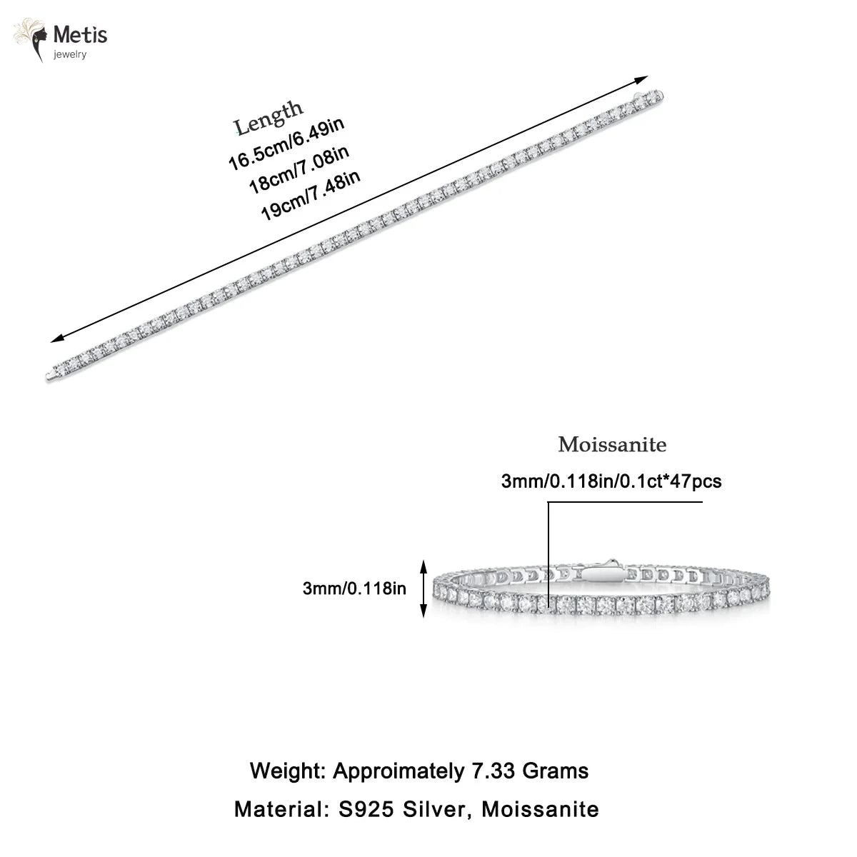 Moissanite Tennis Bracelet – 3mm D Color VVS1
