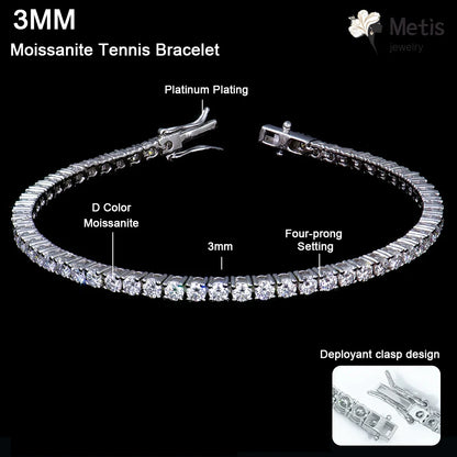 Moissanite Tennis Bracelet – 3mm D Color VVS1