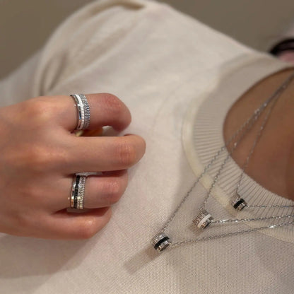 French Luxury Square Gear Moissanite Necklace